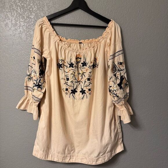 Free People Fleur Du Jour Embroidered Tunic Mini Dress Off Shoulder size Small - Picture 2 of 7